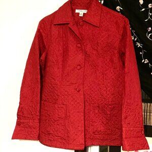 Coldwater Creek Red Silk quilt design Ladies Jacket - Hardly ever used. Size PS